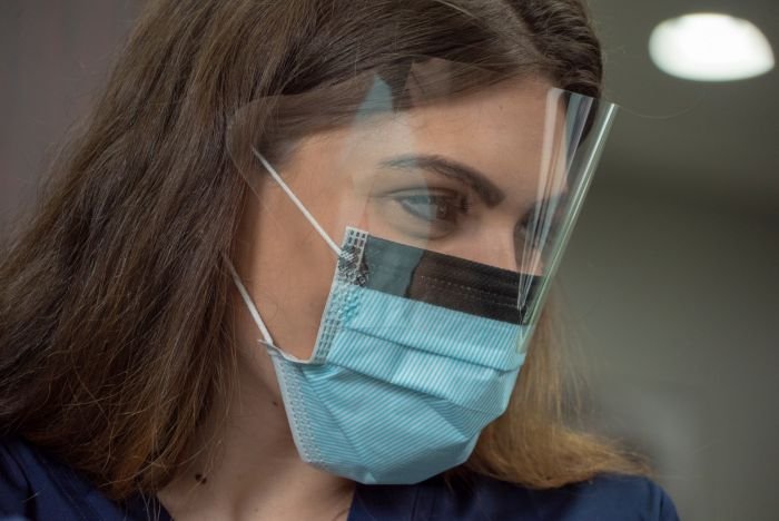 3D Dental Earloop Face Mask W/Shield Blue, Box 25pcs