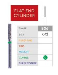 3D Dental Flat End Cylinder Diamond, Bur Coarse, 836-012C 10/Pk