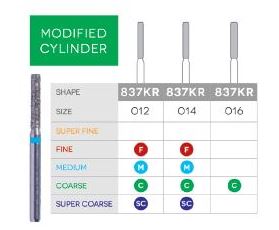 3D Dental Modified Cylinder Diamond, Bur Coarse 837KR-012C 10/Pk