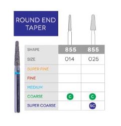 3D Dental Round End Taper Diamond, Bur, Coarse, 855-014C 10/Pk