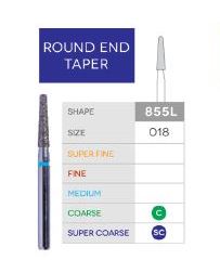3D Dental Round End Taper Diamond, Bur, Coarse, 855L-018C 10/Pk