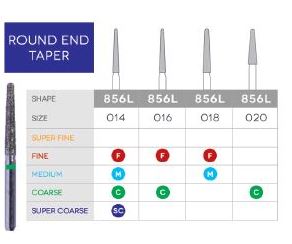 3D Dental Long Round End Taper Diamond, Bur, Coarse, 856L-014C 10/Pk