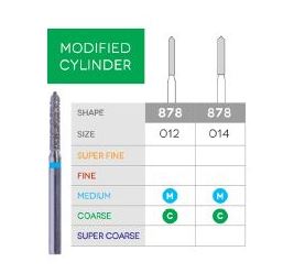 3D Dental Modified Cylinder (Bevel), Diamond, Bur, Coarse,  878-012C 10/Pk