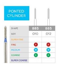 3D Dental Ponted Cylinder (Bevel), Diamond, Bur, Coarse,  885-010C 10/Pk