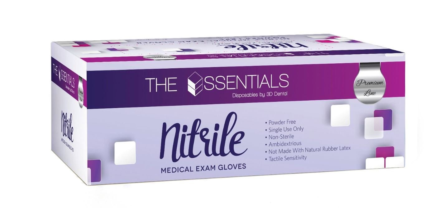 3D Dental PF Nitrile Exam Gloves Size L Case/3000