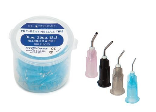 3D Dental ESSENTIALS PRE BENT NEEDLE TIP 25G BLUE 100/JAR