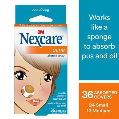 3M Nexcare AC-036 Acne Absorbing Covers, 2 Packs of 36 Assorted