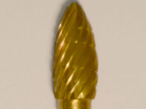 Buffalo Dental Gold Cap Lab Burs, 3/32″ Shank Small Flame (51A) TNT-Coated Dual Cut Regular HP Carbide Bur