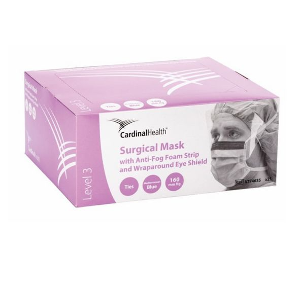 Cardinal Health Duckbill Surgical Mask with Anti-Fog Foam and Eye Shield - ASTM Level 3