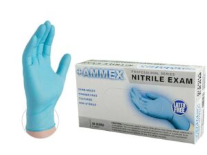 Ammex Nitrile Gloves - Small , Disposable , Exam Grade , Blue, Powder Free , Smooth , Polymer Coated , 100/bx