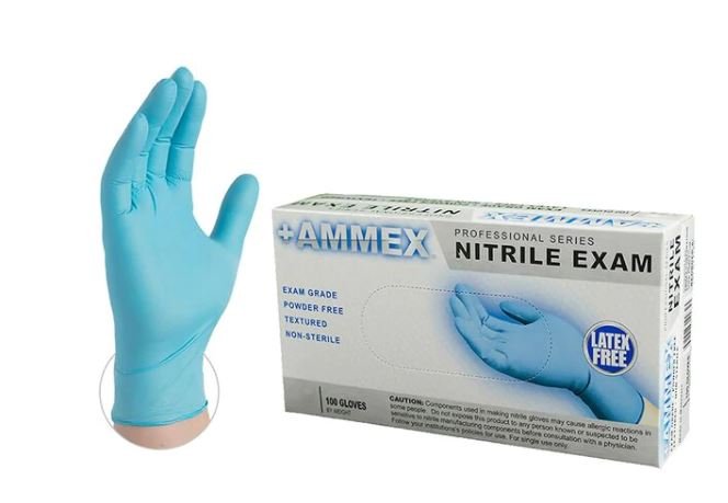 Ammex Nitrile Gloves - Small , Disposable , Exam Grade , Blue, Powder Free , Smooth , Polymer Coated , 100/bx
