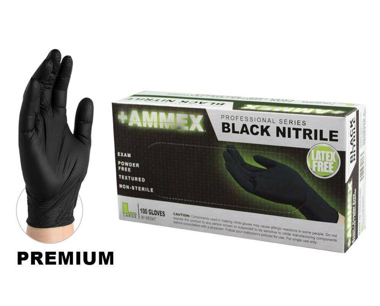 PACK OF 1: AMMEX ABNPF42100 PROFESSIONAL SERIES BLACK NITRILE EXAM GLOVES / 100 PER BOX / LARGE