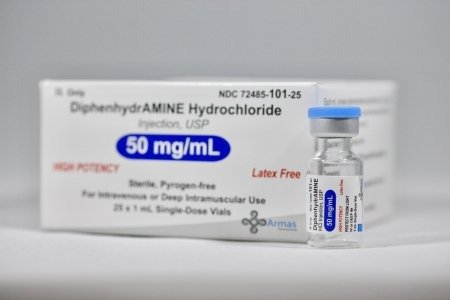 Diphenhydramine HCl, 50 mg / mL Injection, Single-Dose Vial 1 mL, Emergency Kit Medication