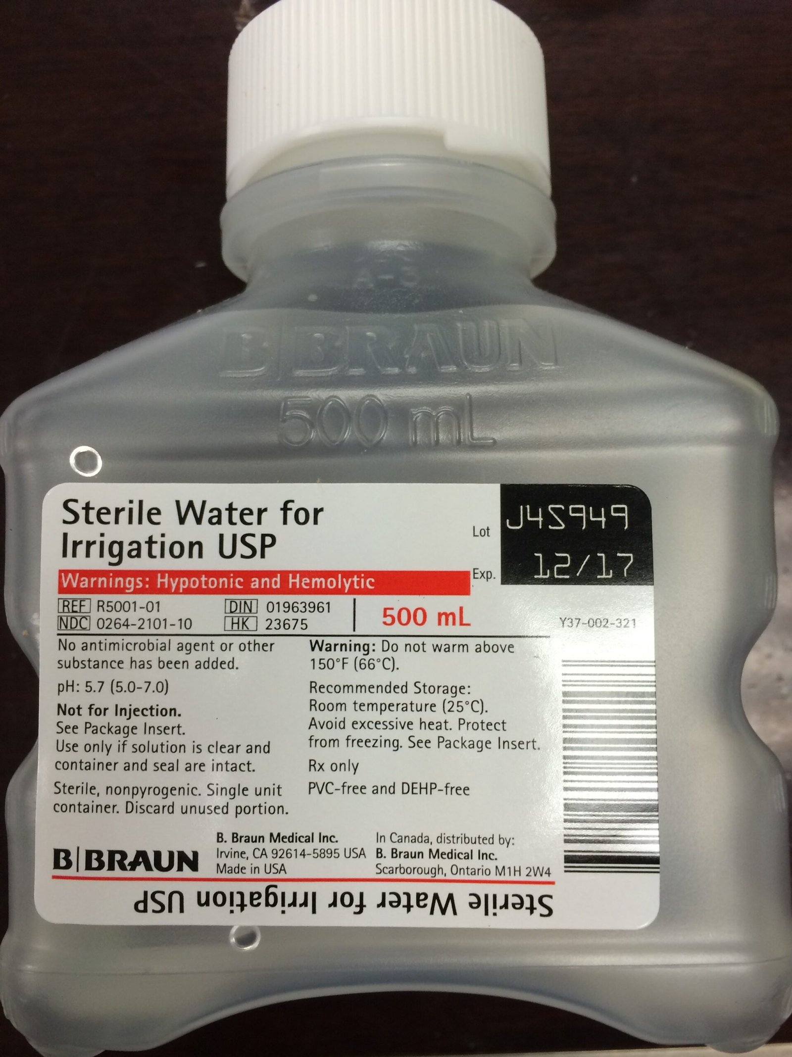 B BRAUN 500mL Sterile Water For Irrigation USP in Plastic Container