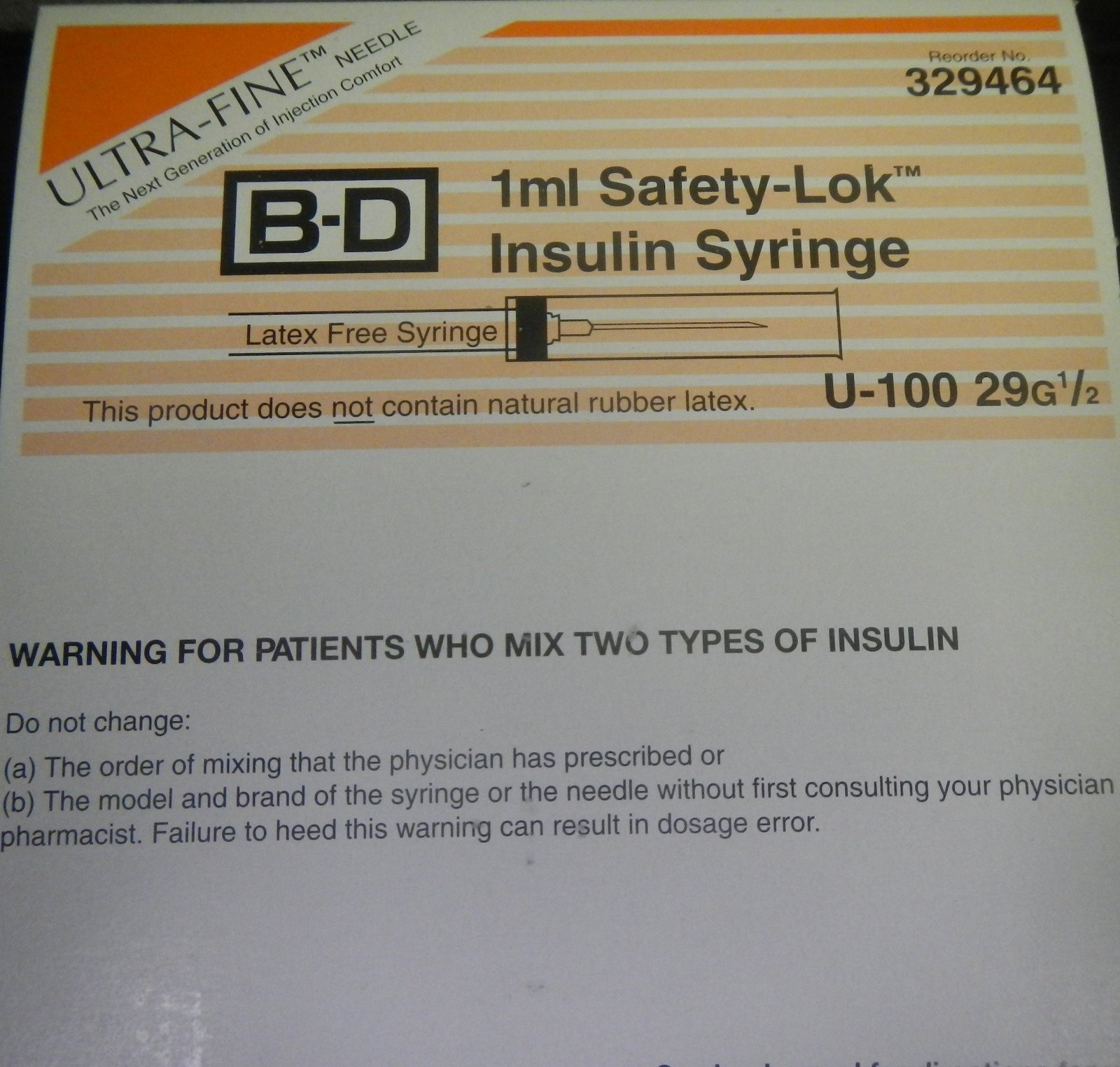 BD SAFETY-LOK™ SAFETY SYRINGES WITH NEEDLE - Syringe, 1mL Insulin, Permanently Attached 29G x ½" U-100 Ultra Fine™ Needle, 100/bx