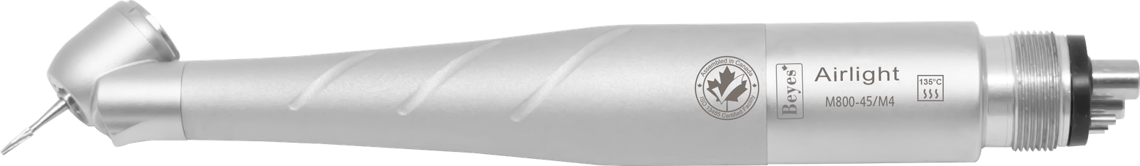 Beyes Dental Canada Inc. High Speed Air Turbine Surgical Handpiece - M800-45/M4, M4 Backend, 45 Degree Head, Rear Exhaust, Triple Jet, Direct-LED