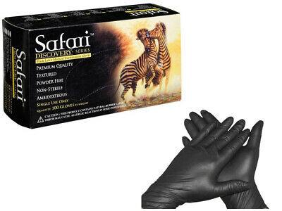 Safari® Powder Free Black Latex Exam Gloves Size XS