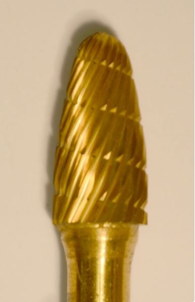Buffalo Dental Gold Cap Lab Burs 3/8" Taper (A3/8) TNT-Coated Dual Cut Regular Carbide Bur w/ 1/4" Shank