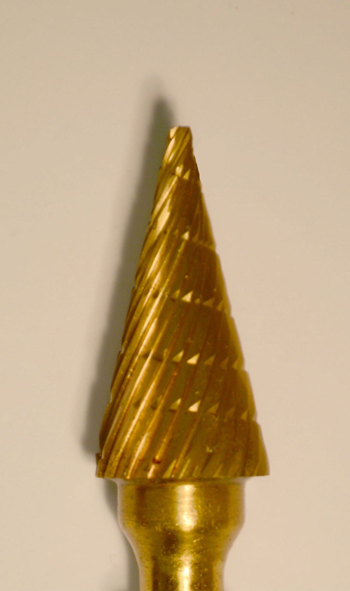 Buffalo Dental Gold Cap Burs, 1/4″ Shank, 1/2″ Head Lathe Burs 1/2" Cone (B1/2) TNT-Coated Dual Cut Regular HP Carbide Bur