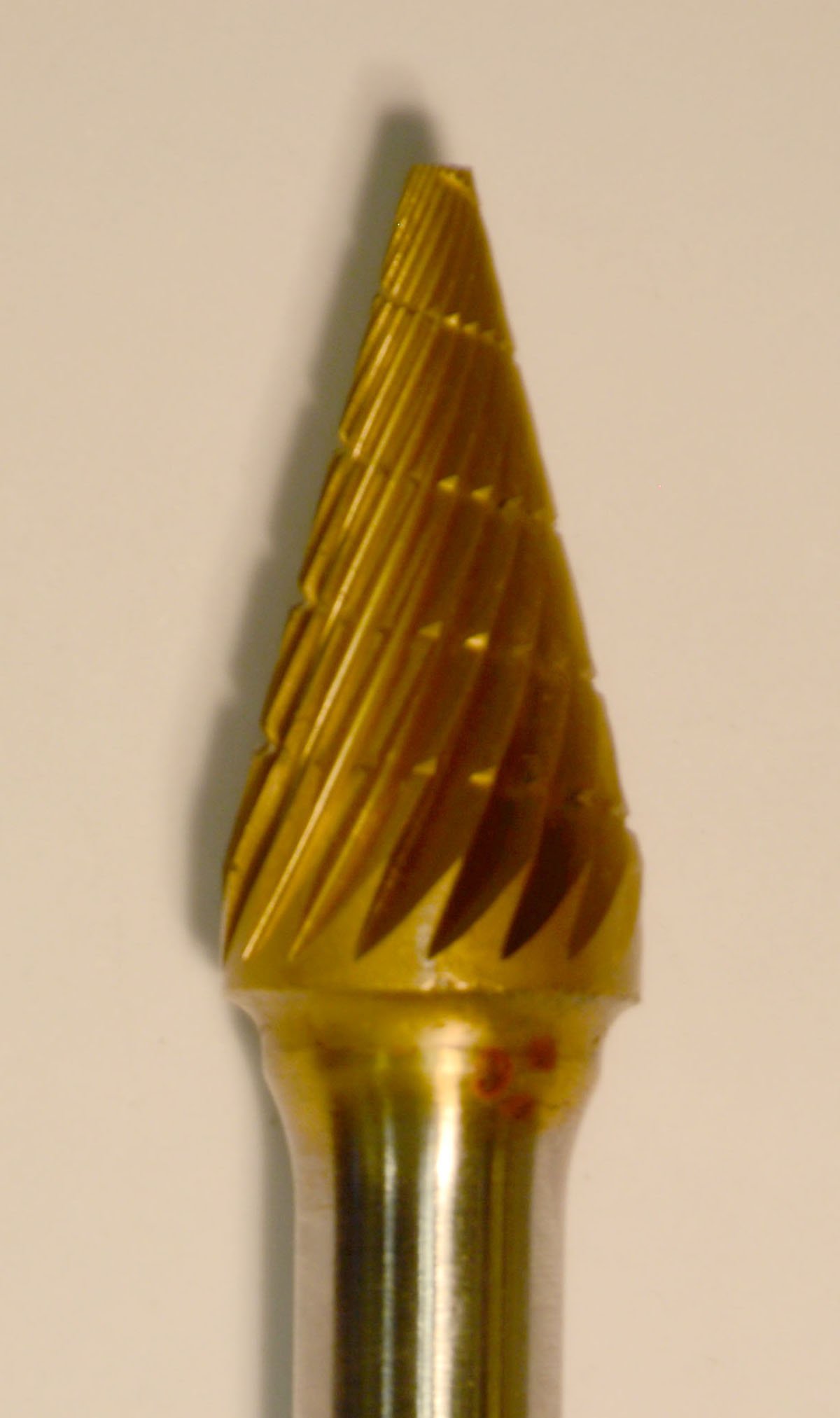 Buffalo Dental Gold Cap Burs, 1/4″ Shank, 3/8″ Head Lathe Burs 3/8" Cone (B3/8) TNT-Coated Dual Cut Regular HP Carbide Bur