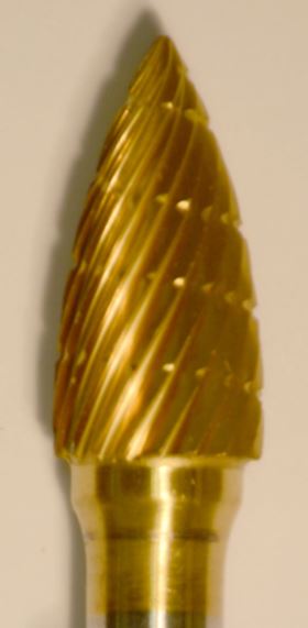 Buffalo Dental Gold Cap Lab Burs 3/8" Flame (C3/8) TNT-Coated Dual Cut Regular Carbide Bur w/ 1/4" Shank