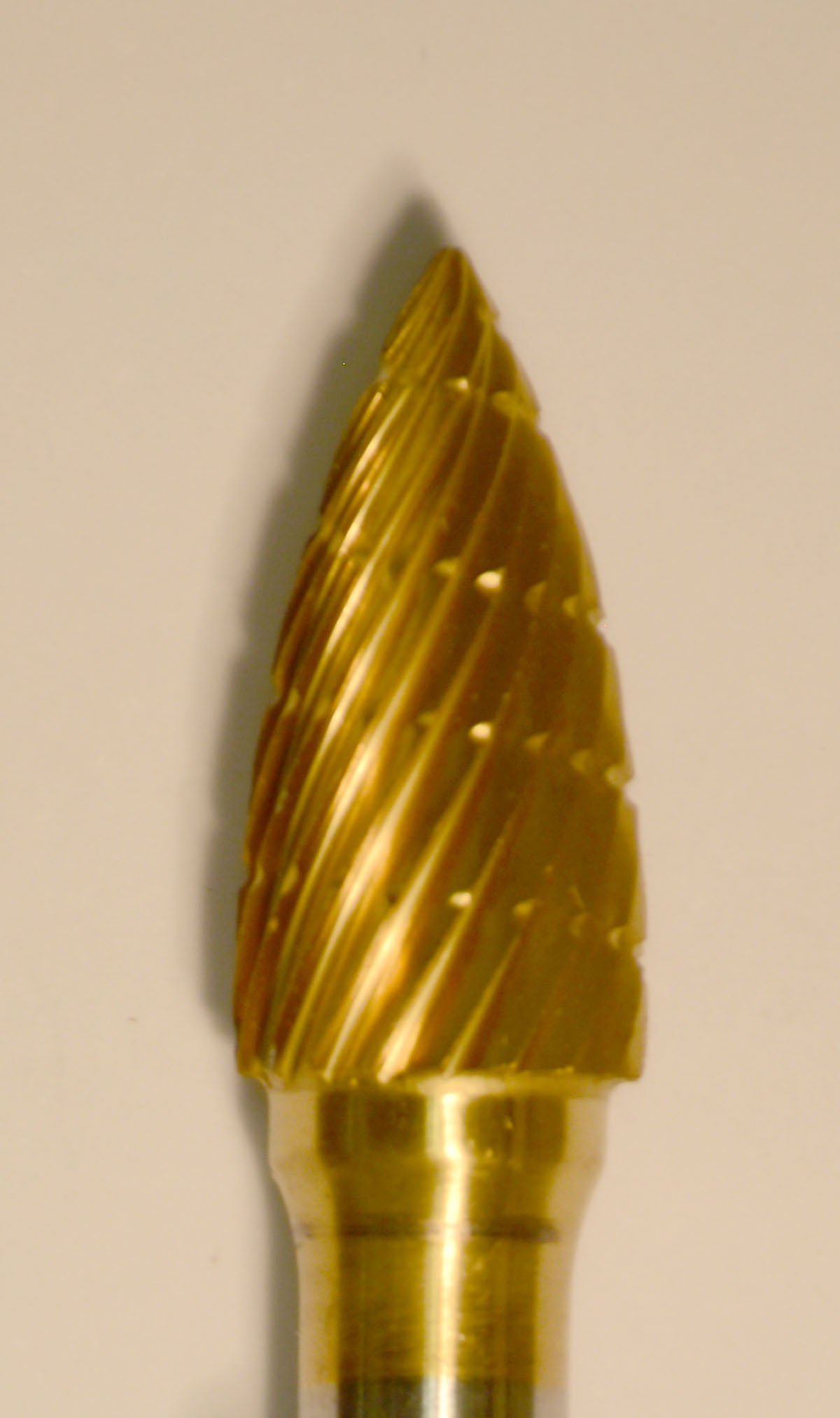 Buffalo Dental Gold Cap Burs, 1/4″ Shank, 3/8″ Head Lathe Burs 3/8" Flame (C3/8) TNT-Coated Dual Cut Regular HP Carbide Bur