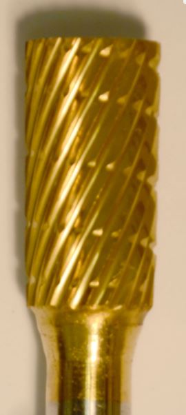 Buffalo Dental Gold Cap Lab Burs 3/8" Cylinder (E3/8) TNT-Coated Dual Cut Regular Carbide Bur w/ 1/4" Shank