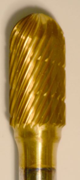 Buffalo Dental Gold Cap Lab Burs 3/8" Barrel (F3/8) TNT-Coated Dual Cut Regular Carbide Bur w/ 1/4" Shank