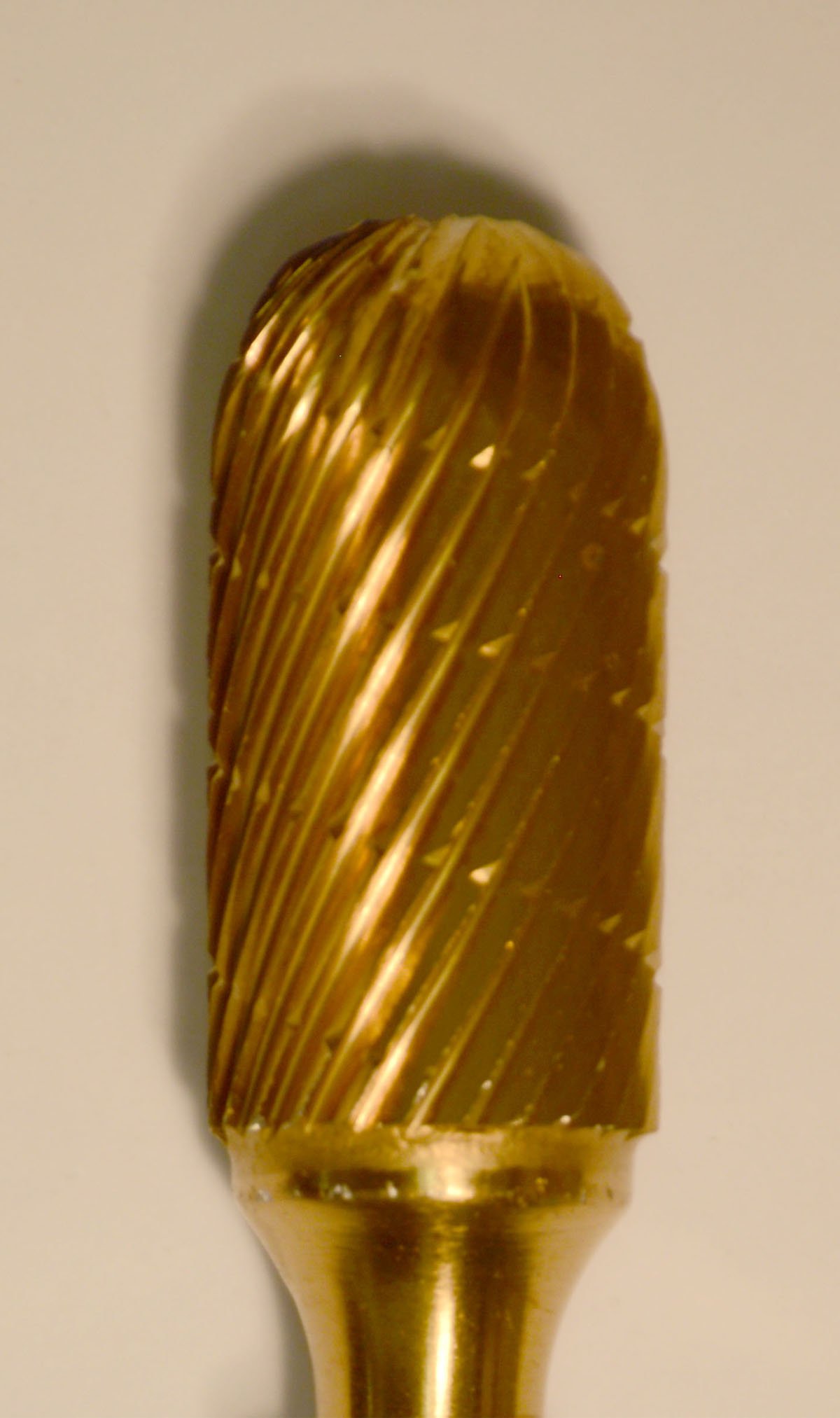Buffalo Dental Gold Cap Burs, 1/4″ Shank, 1/2″ Head Lathe Burs 1/2" Barrel (F1/2) TNT-Coated Dual Cut Regular HP Carbide Bur