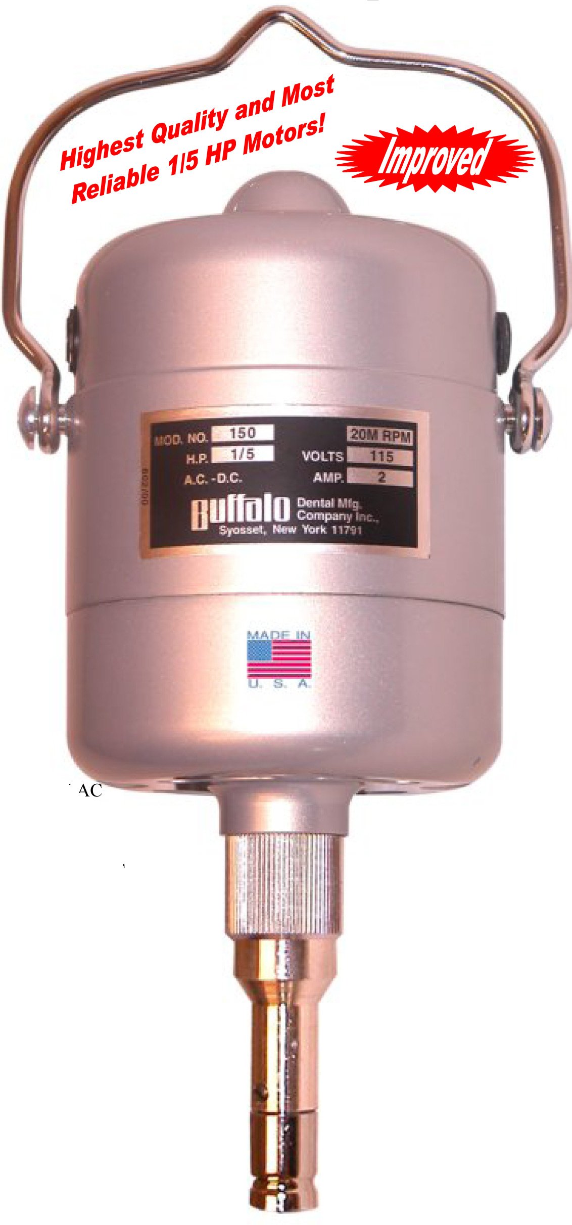 Buffalo Dental Heavy Duty Flex-Shafts Gray No. 150 Flex-Shaft Motor w/ Electronic Rheo., 120V AC