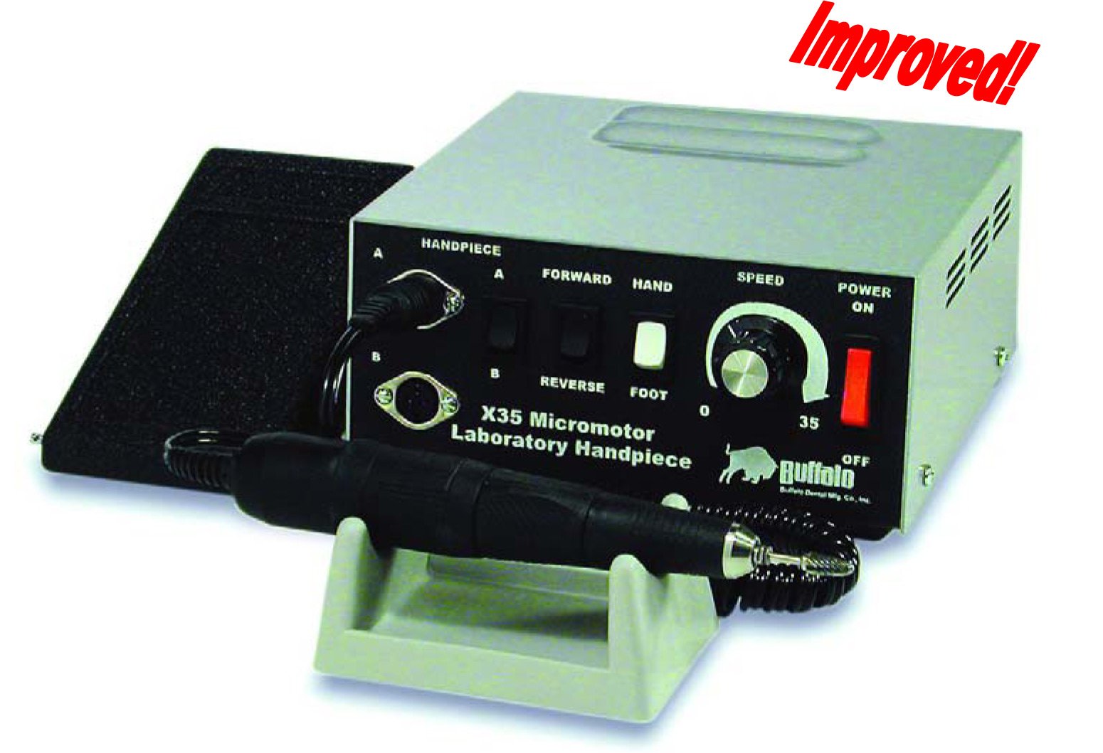 Buffalo Dental X35 Premium Electric Lab Handpiece System X35 Electric Handpiece System, 120V AC (Console + Black HP + Foot Control)