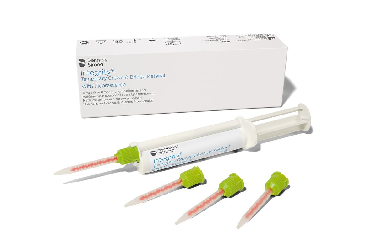 Dentsply Sirona Integrity Temporary Crown and Bridge Material With Fluorescence- 1 Mini-Syringe 15g - 10 Mini Mixing Tips - Shade A1 I Refill of 1