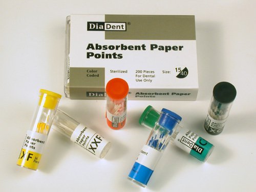 DiaDent Absorbent Paper Points Spill Proof Box Color Coded  # 8, 200pcs/Box