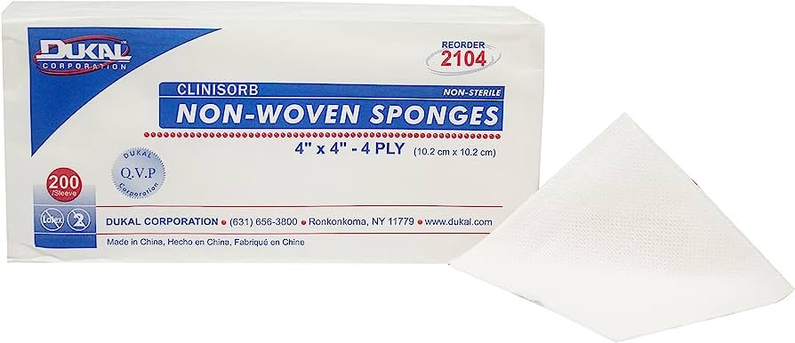 Dukal Clinisorb Non-Woven Gauze Sponge, 4" x 4", Non-Sterile, 4-Ply, 200/bg