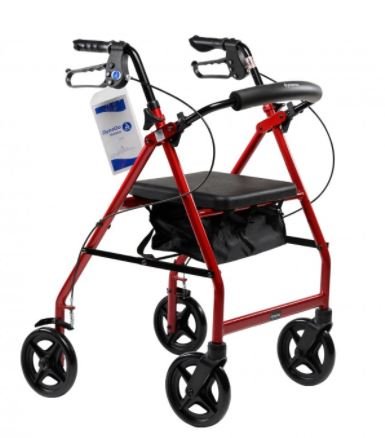 Dynarex DynaGo Quad 8 - Aluminum Rollator with 7.5inch Wheels, Red, 1pc/cs