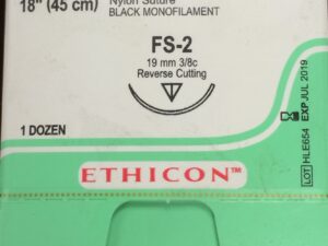 ETHICON ETHILON™ NYLON SUTURES - Suture, Reverse Cutting, Size 4-0, 18", Black Monofilament, Needle FS-2, 3/8 Circle