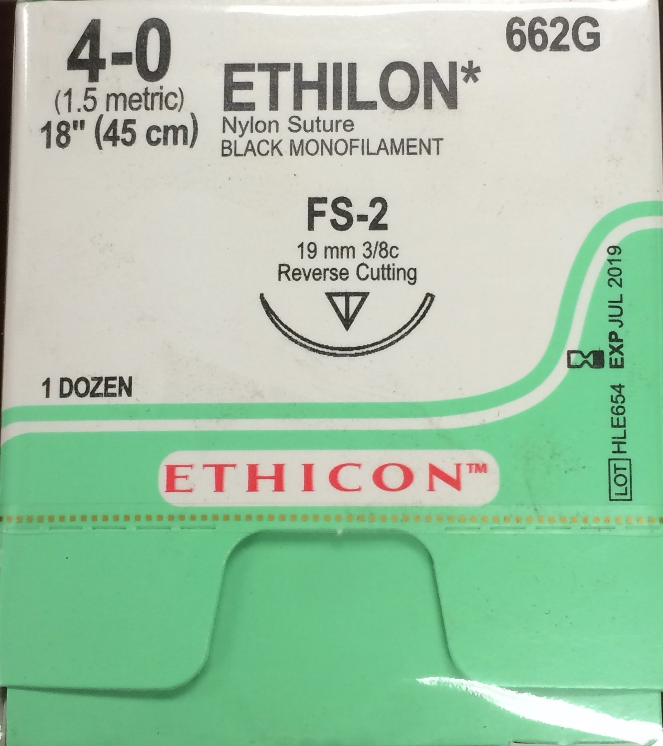 ETHICON ETHILON™ NYLON SUTURES - Suture, Reverse Cutting, Size 4-0, 18", Black Monofilament, Needle FS-2, 3/8 Circle