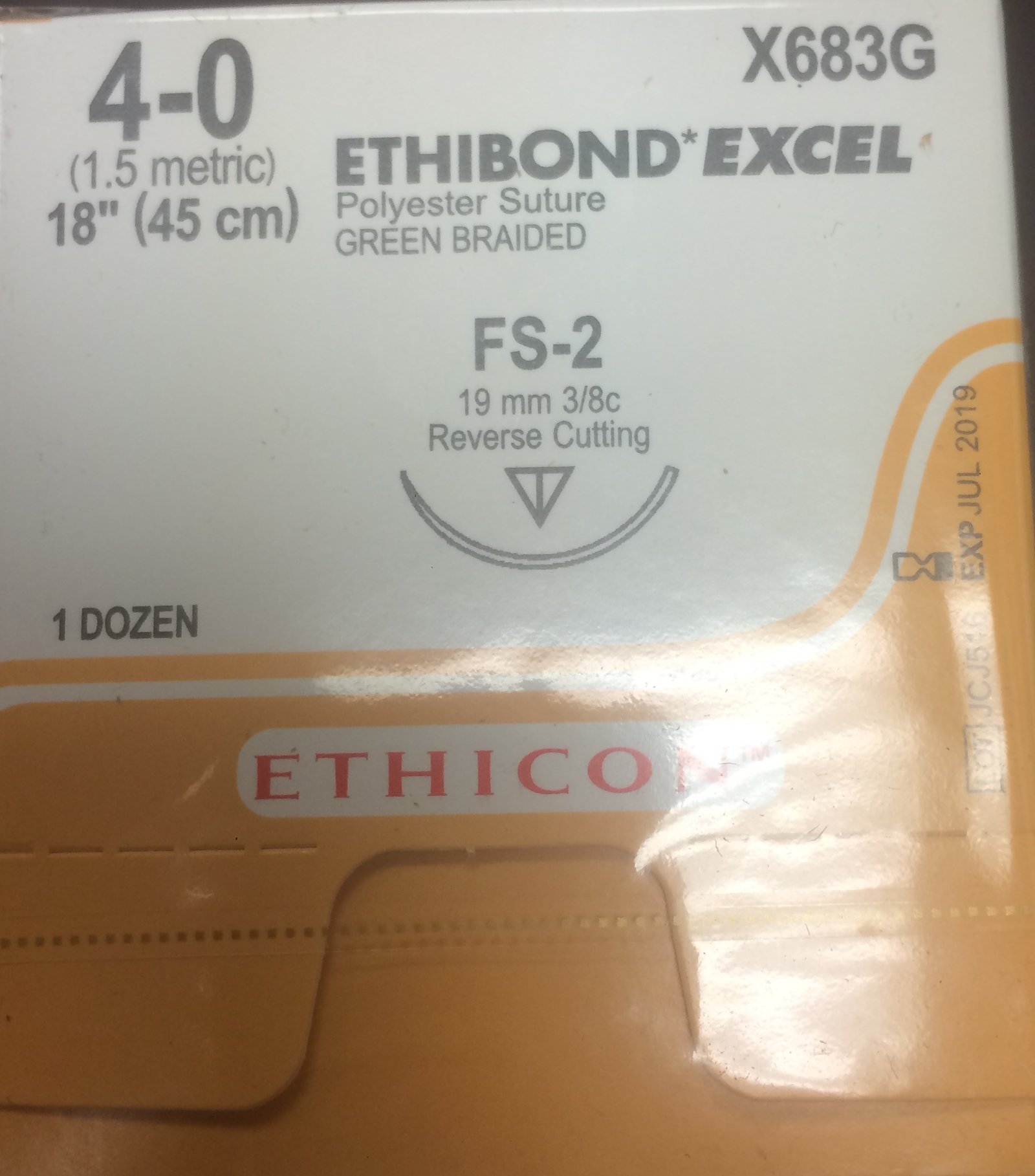 ETHICON ETHIBOND™ EXTRA POLYESTER Suture, Reverse Cutting, Size 4-0, 18", Green Braided, Needle FS-2, 3/8 Circle, 1 dz/bx