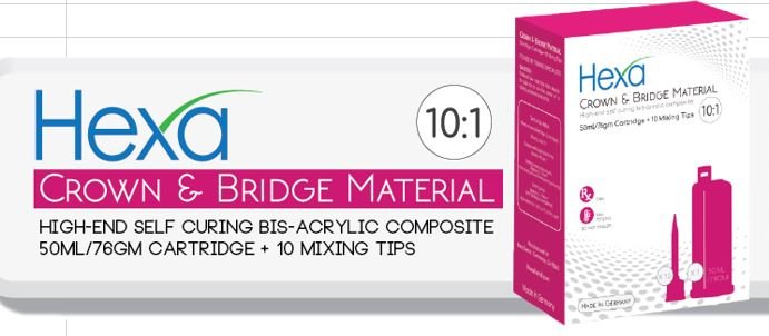 Hexa Temp Crown & Bridge Material 10:1 Ratio 50ml, German Made, 1 Cartridge+10 Mixing Tips, A1 - HT-0001