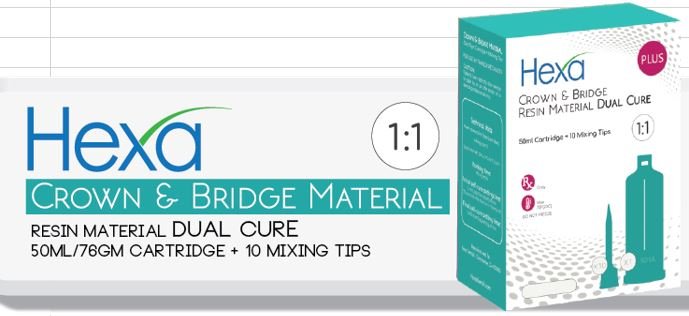 Hexa Temp Crown & Bridge Material 1:1 Ratio 50ml,  1 Cartridge+10Mixing Tips, A1 - HT-0001