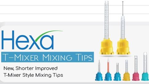 Hexa T-Mixer Style Mixing Tips - 1:1 / 2:1, Yellow, Size Small (4.2mm) - 48 TIPS