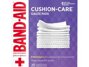 Band-Aid Brand Cushion Care Non-Stick Gauze Pads, Individually-Wrapped, Large, 4 in x 4 in, 25 ct 