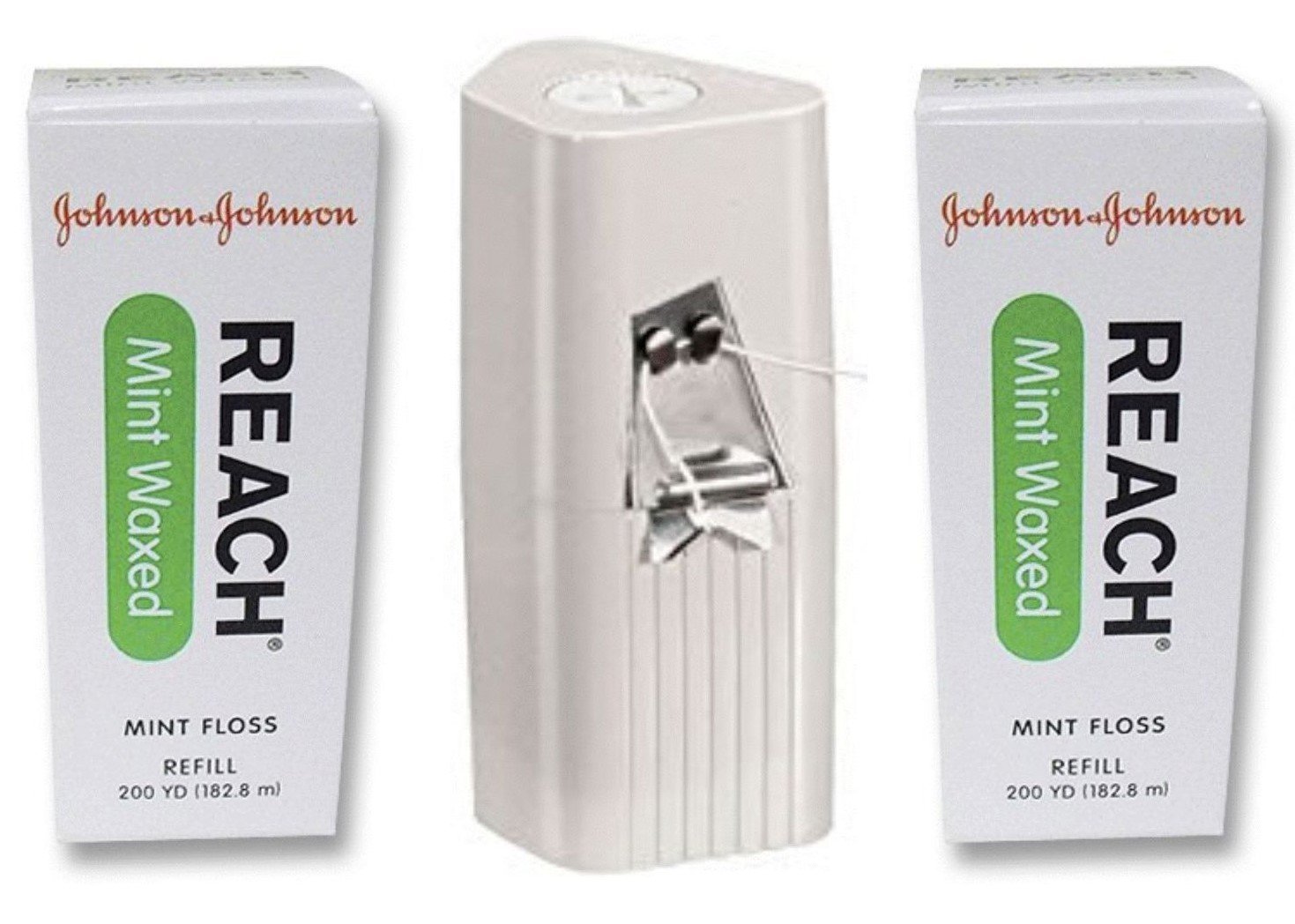 J&J REACH DENTAL FLOSS - PROFESSIONAL SIZE - Dental Floss, Mint Waxed, 200 yds + 1 Dispenser
