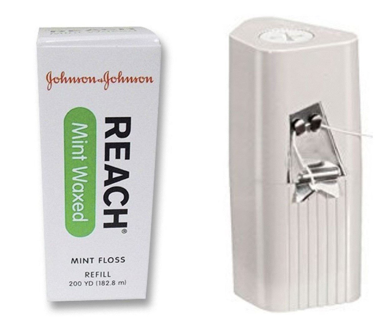 J&J REACH DENTAL FLOSS - PROFESSIONAL SIZE - Dental Floss, Mint Waxed, 200 yds + 1 Dispenser