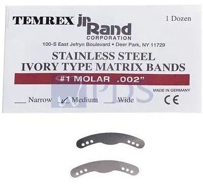 Stainless Steel Ivory Type Matrix Bands, 12/Pkg - #1 Molar Medium .002