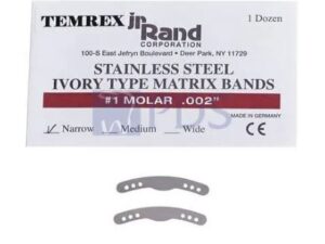 Stainless Steel Ivory Type Matrix Bands, 12/Pkg - #1 Molar Narrow .002