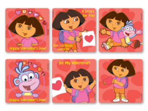 Dora Valentine Stickers 4x4 - 100 per roll