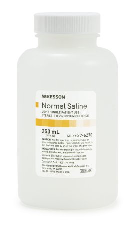 McKesson Normal Saline USP Sterile Irrigation Solution Sodium Chloride 0.9% Solution Bottle, Screw Top 250 mL
