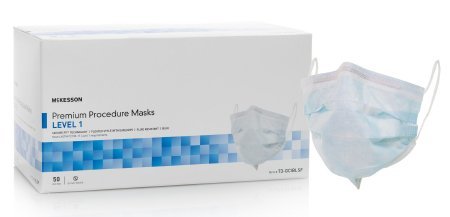 Mckesson Procedure Mask McKesson Pleated Earloops One Size Fits Most Blue Non-Sterile ASTM Level 1 - 50/bx