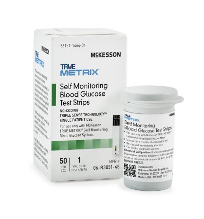 Blood Glucose Test Strips McKesson TRUE METRIX® 50 Test Strips Per Box 06-R3051-45